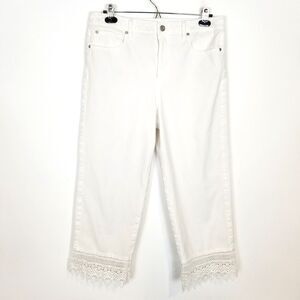 Soft Surroundings White Cropped Pants with Lace Hem